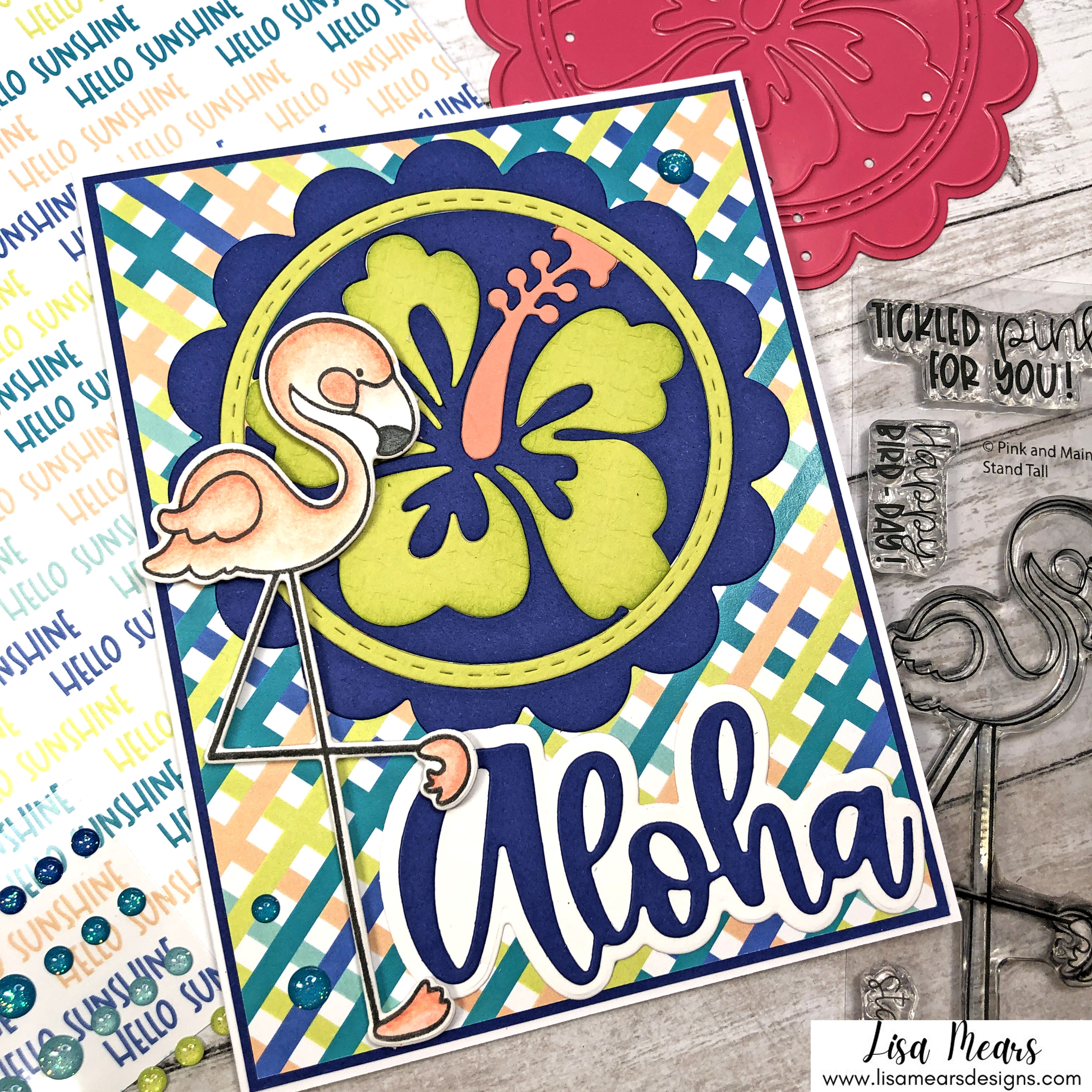 Pink and Main June 2021 Release Aloha - Handmade card with flamingo and flower