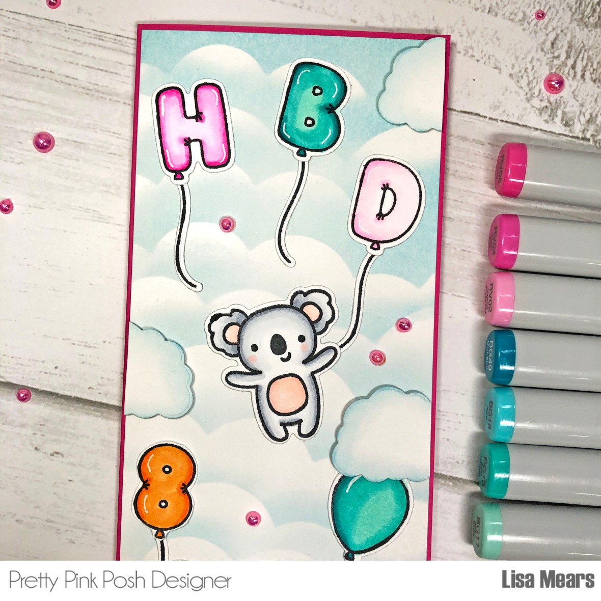 Pretty Pink Posh - Balloon Alphabet - Balloon Numbers - Crafty Critters - Birthday Borders - Slimline Birthday Card