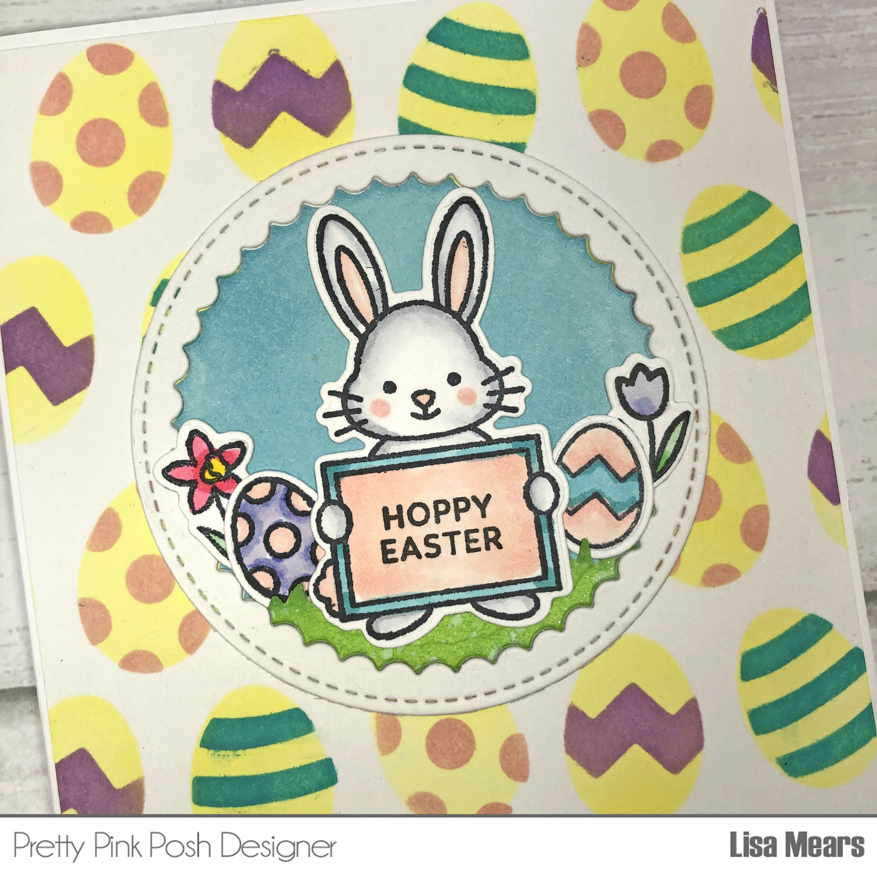 Spring and Easter Scene Card | Layered Egg Stencil | Pretty Pink Posh
