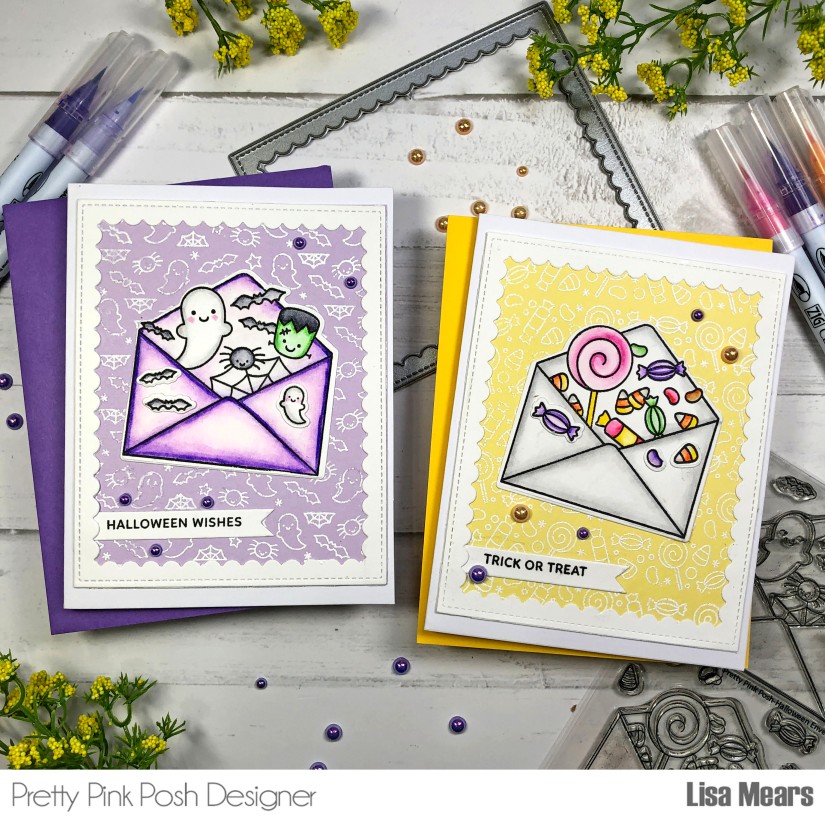 Pretty Pink Posh - Halloween Cards - Halloween Envelopes, Halloween Borders - Halloween Card with Ghost - Halloween Card with Candy