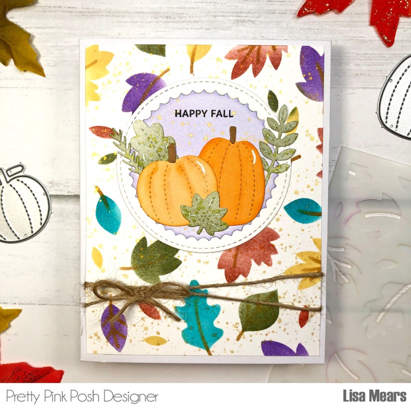 Pretty Pink Posh Fall Basket and Layered Foliage - Fall handmade card with pumpkins and Leaves