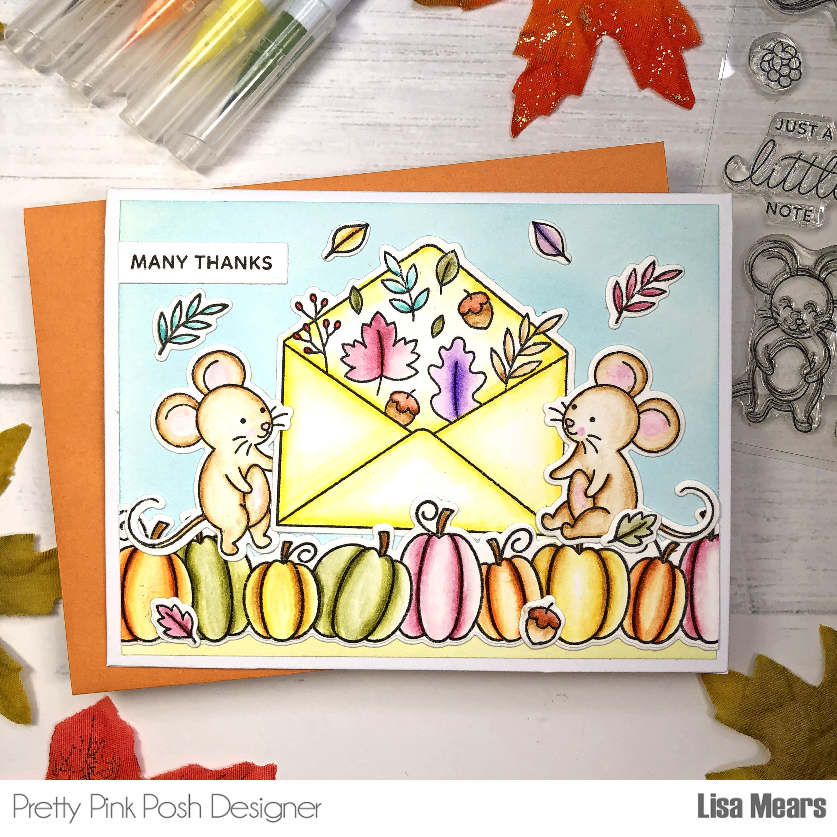 Pretty Pink Posh Autumn Card - thank you card - happy mail card - autumn scene card - fall envelopes - fall borders