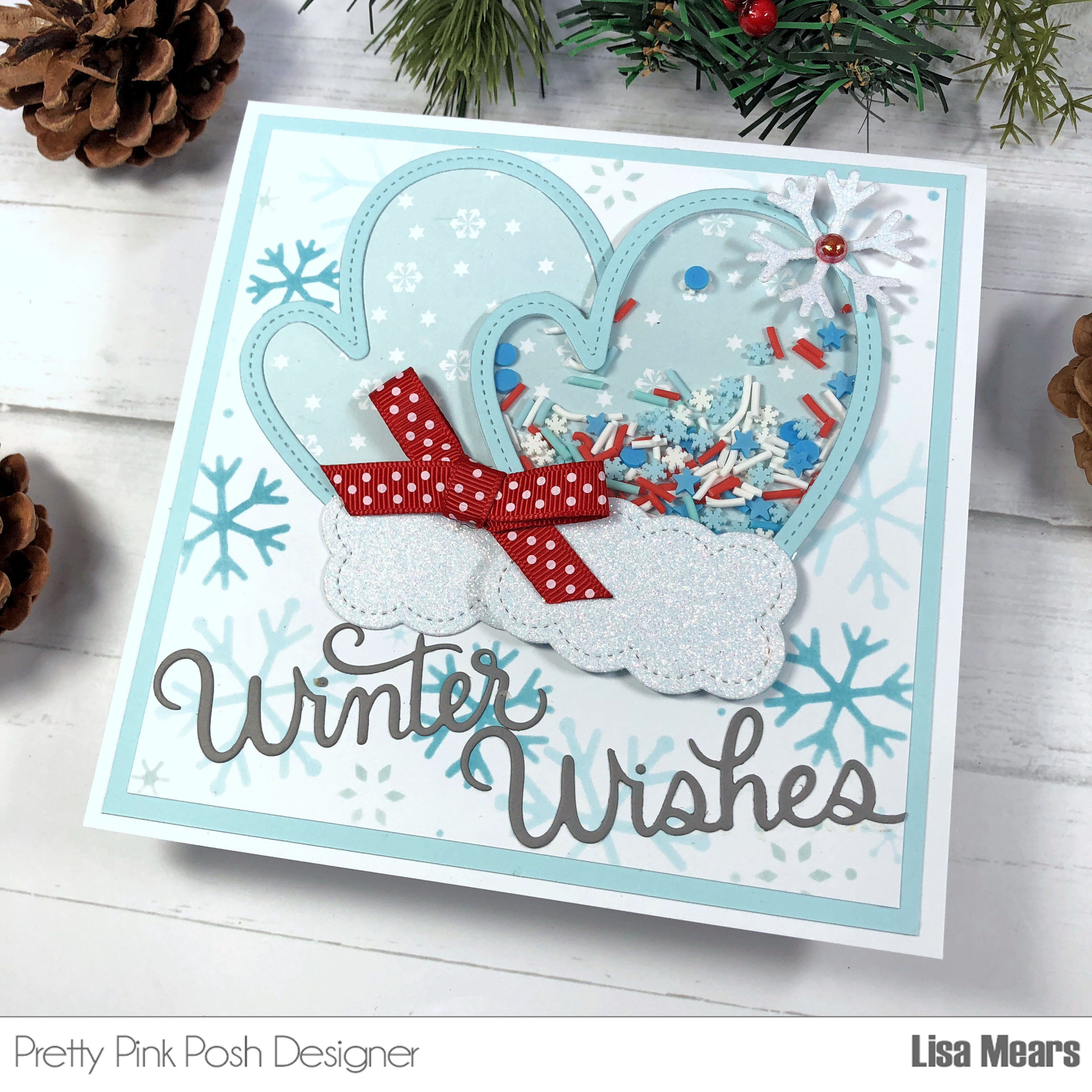 Mitten Shaker Card - Winter Wishes Card - Snowflake Stencil Card - Pretty Pink Posh Mitten Shaker Die