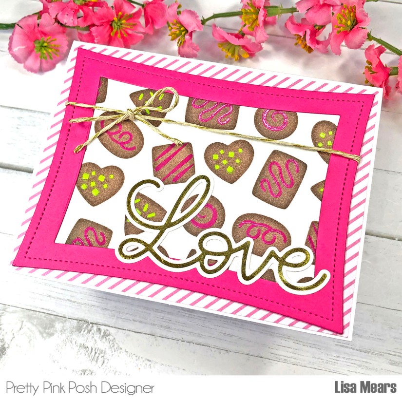 Pretty Pink Posh Layered Chocolates Stencil - Valentine's Day Card with Box of Chocolates