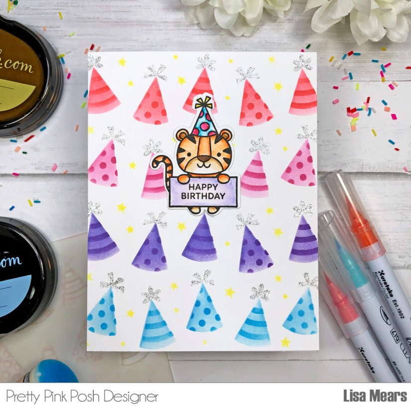 Layered Party Hats Stencil | Birthday Signs Stamp Set | Pretty Pink Posh