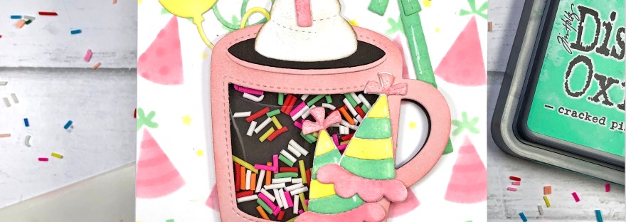 Birthday Mug Shaker Card, Pretty Pink Posh Birthday Mug Additions, Party Hats Stencil