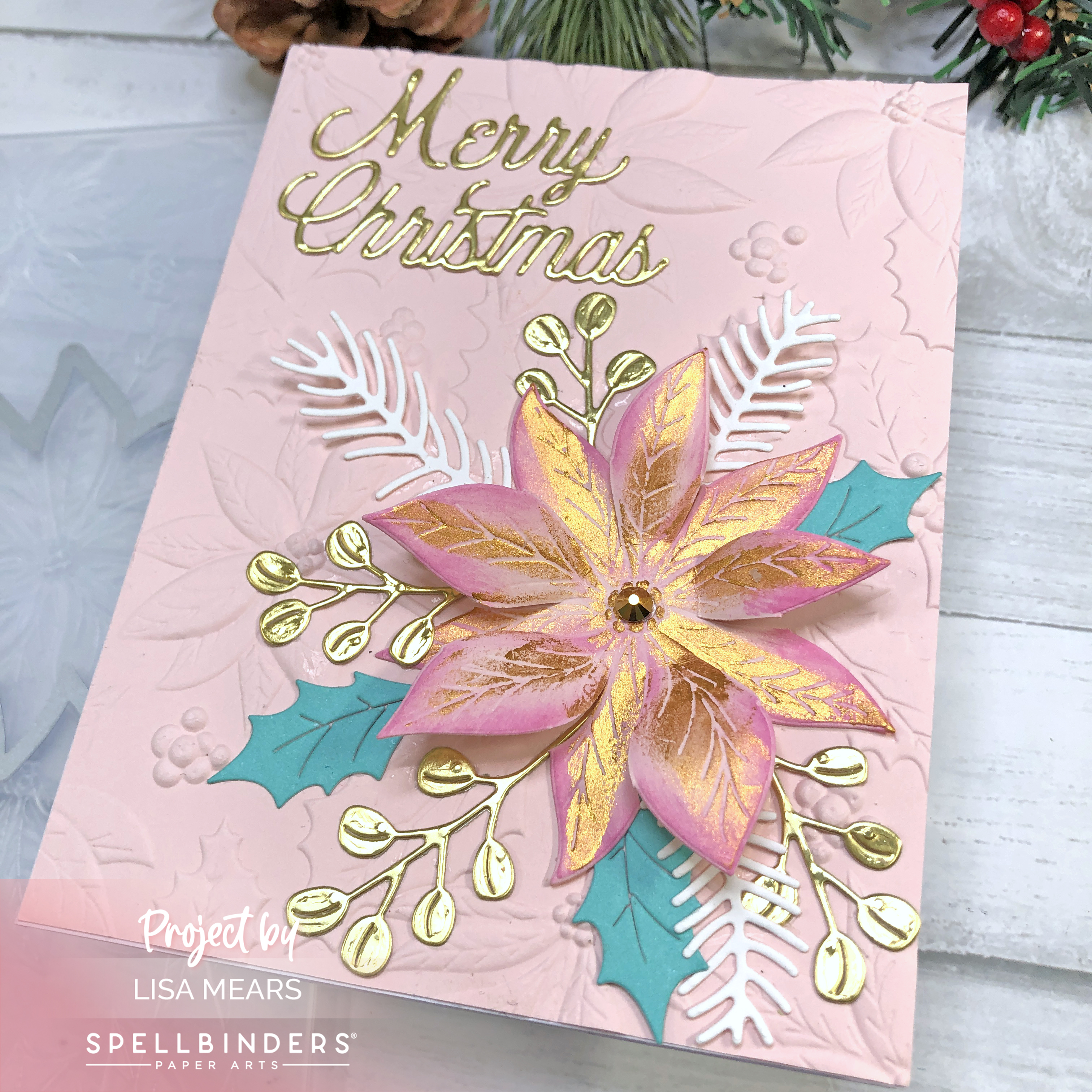 Simon's Snow Globes Collection - Playful Poinsettia 3D Embossing Folder and Die Set - Christmas Card