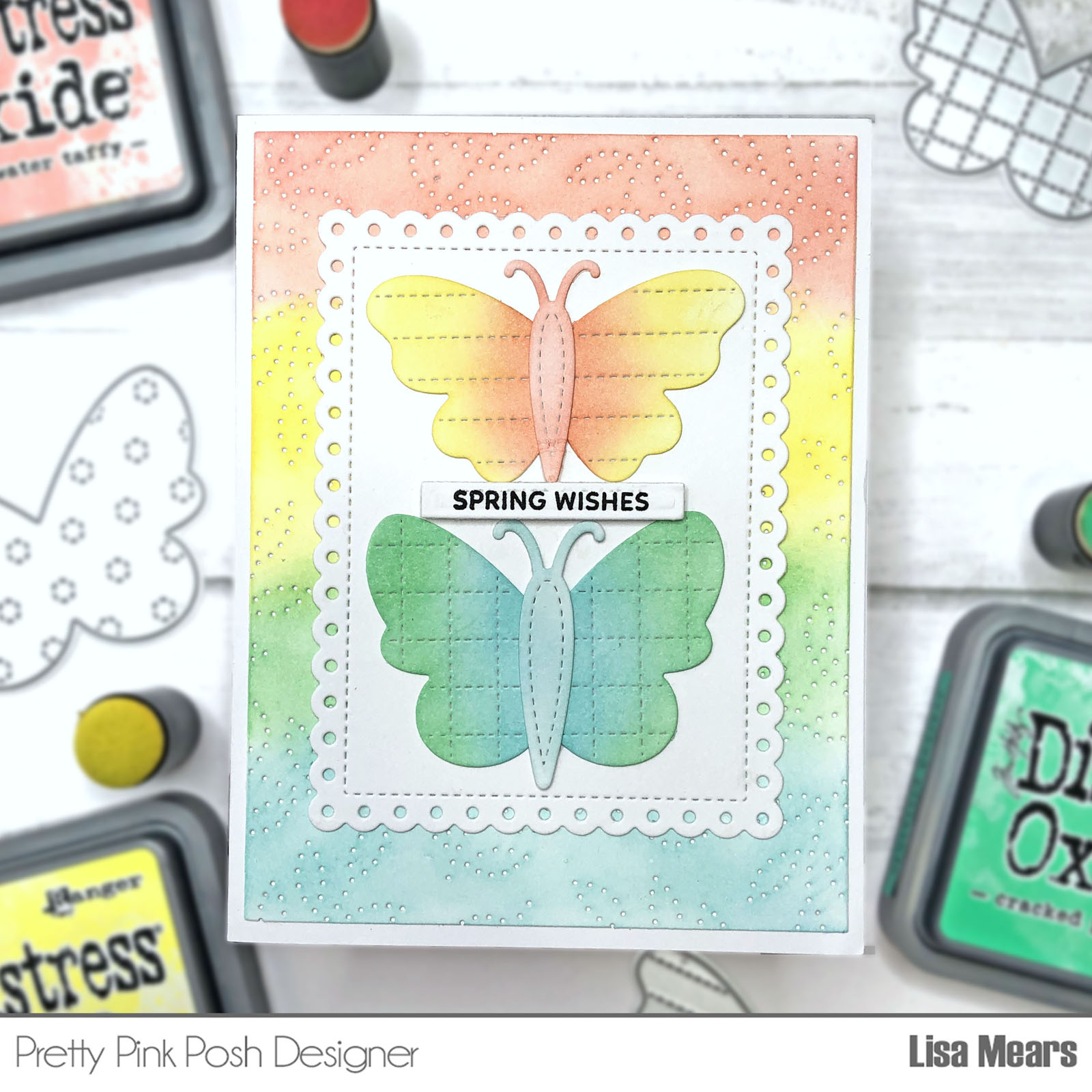 Ink Blended Butterfly Cards Pretty Pink Posh Stitched Butterflies