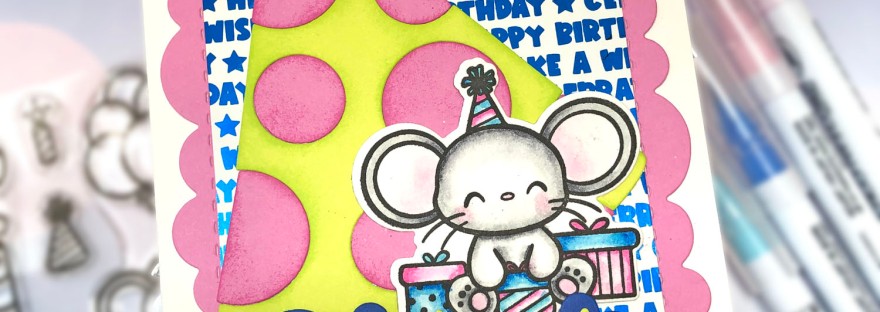 Pink and Main Party Hat Mice Birthday